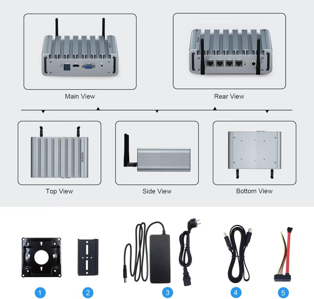 Firewall Mini PC 6 Lan i225 2.5Gbe NICs, Celeron J4125, 8GB DDR4 RAM 128GB mSATA SSD, HD-MI, RS232 COM, USB, Mini PCI E Wifi, Small Computer, Router server, AES-NI, PXE, Firewall Micro Appliance