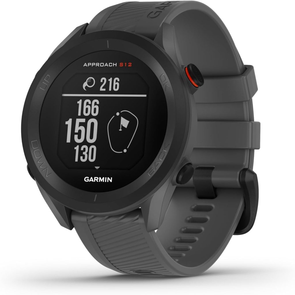 Garmin Approach S12 GPS Golf Watch, Sunlight Readable Display, Preloaded with 42,000+ courses, up to 30 hours battery life in GPS mode, Slate Grey