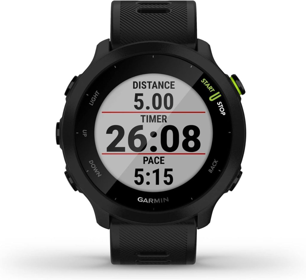 Garmin Forerunner 55 Easy to Use Lightweigh GPS Running Smartwatch, Running and Training Guidance, Safety and Tracking Features included, Black