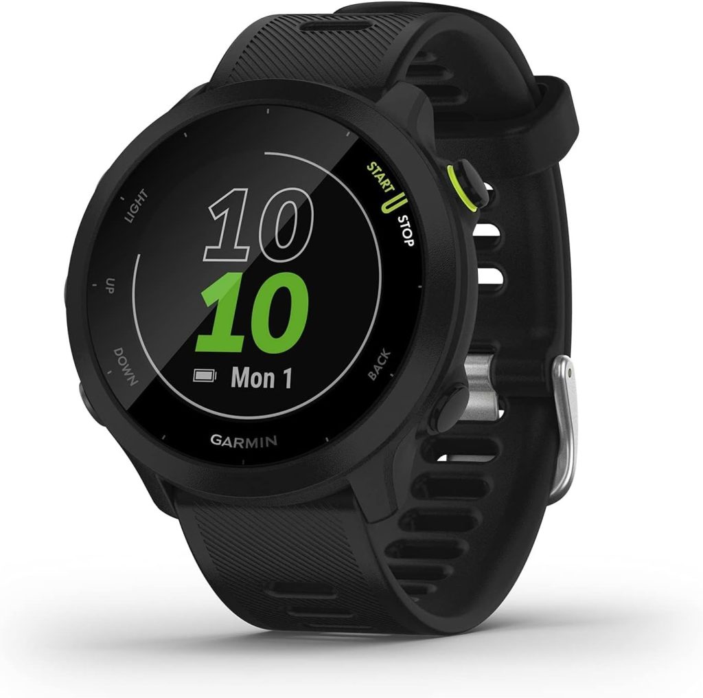 Garmin Forerunner 55 Easy to Use Lightweigh GPS Running Smartwatch, Running and Training Guidance, Safety and Tracking Features included, Black