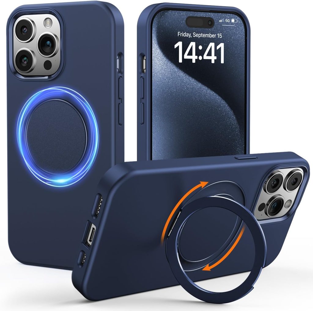 Gatatol for iPhone 15 Pro Max Case Blue, [Compatible with MagSafe] Fusion+ Silicone Shockproof Slim Fit Phone Case with 360° Rotating Magnetic Ring Holder Kickstand 6.7 (Blue)