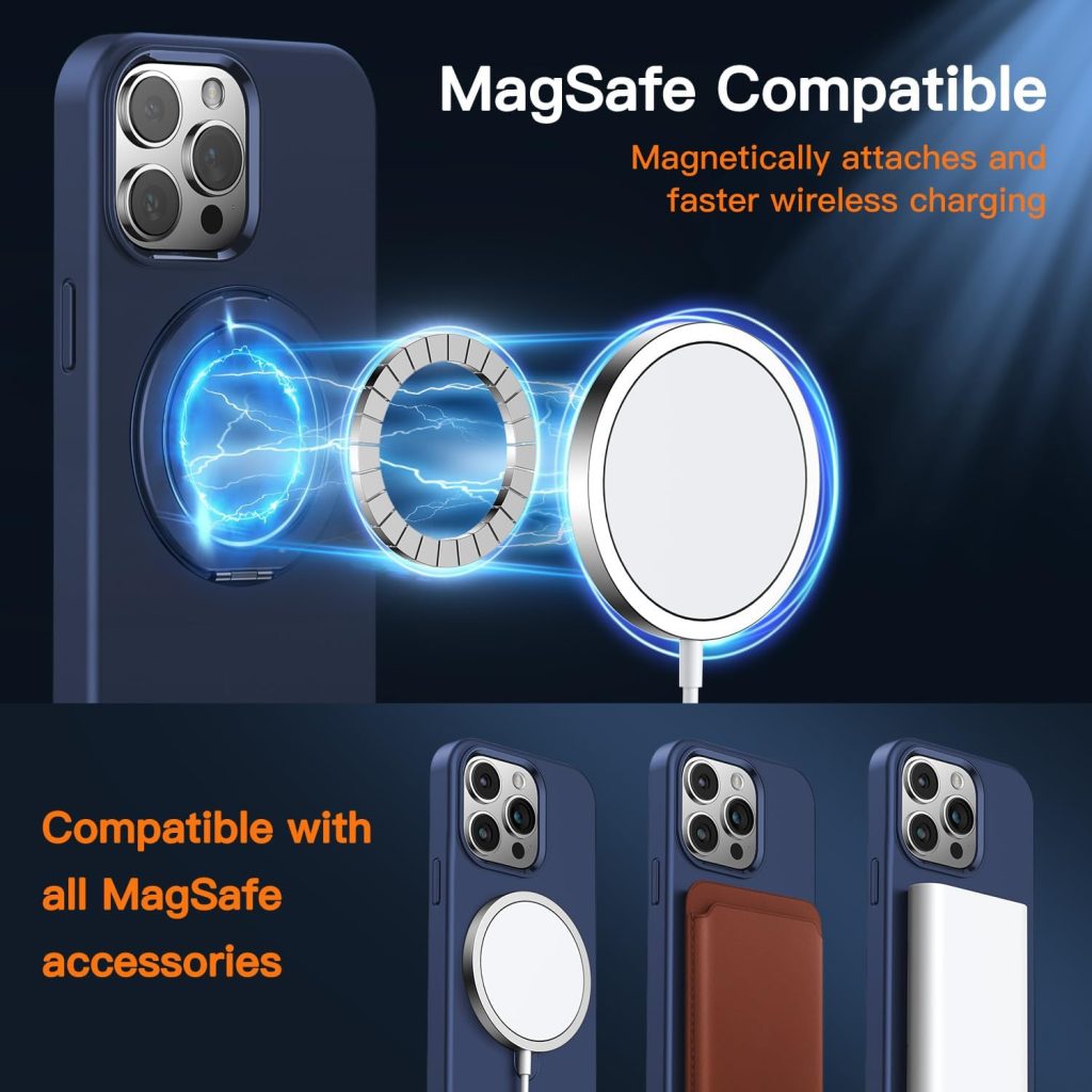 Gatatol for iPhone 15 Pro Max Case Blue, [Compatible with MagSafe] Fusion+ Silicone Shockproof Slim Fit Phone Case with 360° Rotating Magnetic Ring Holder Kickstand 6.7 (Blue)