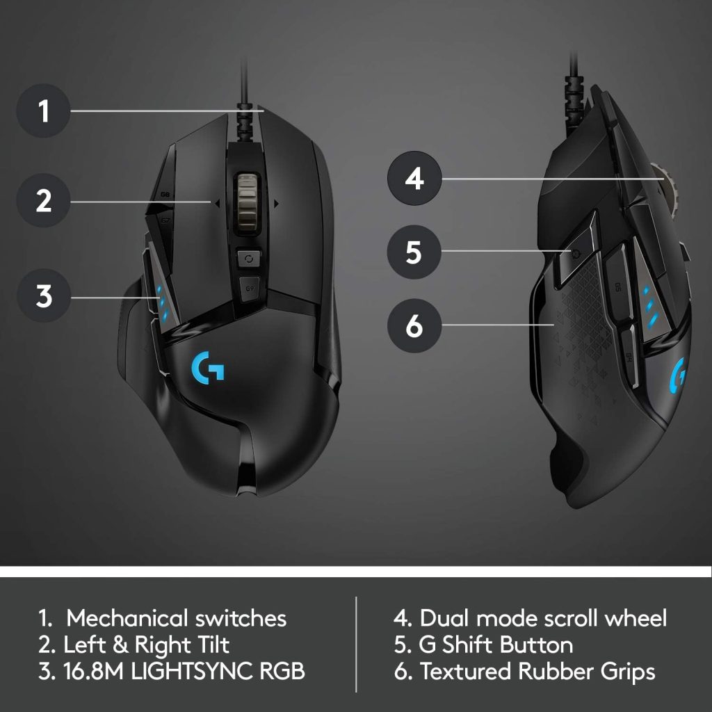 Logitech G G502 HERO High Performance Wired Gaming Mouse, HERO 25K Sensor, 25,600 DPI, RGB, Adjustable Weights, 11 Programmable Buttons, On-Board Memory, PC/Mac - Black