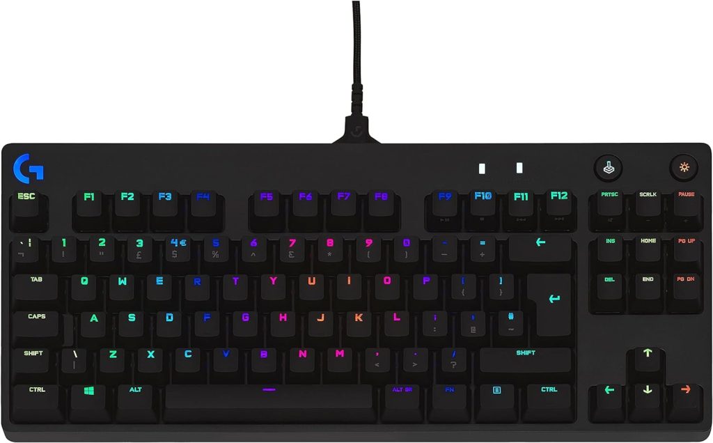Logitech G PRO TKL Mechanical Gaming Keyboard, GX Blue Clicky Key Switches, LIGHTSYNC RGB, Portable Tenkeyless Design for esport Gaming, Detachable Micro USB Cable, QWERTY UK Layout - Black