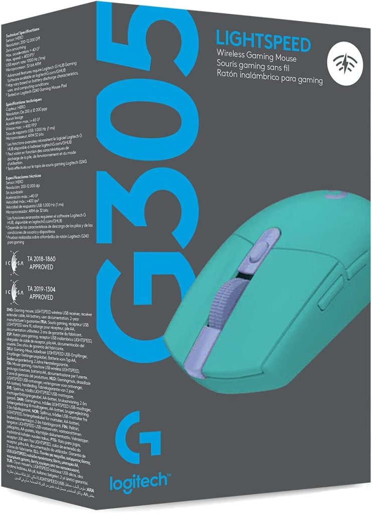 Logitech G305 LIGHTSPEED Wireless Gaming Mouse, HERO 12K Sensor, 12,000 DPI, Lightweight, 6 Programmable Buttons, 250h Battery Life, On-Board Memory, PC/Mac - Black