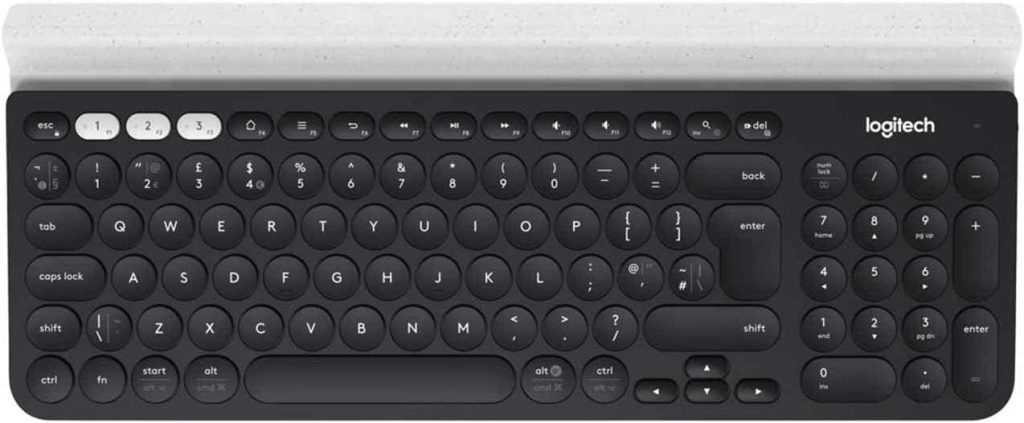 Logitech K780 Multi-Device Wireless Keyboard for Windows, Apple android or Chrome, Wireless 2.4GHz and Bluetooth, Quiet, PC/Mac/Laptop/Smartphone/Tablet, QWERTY UK Layout - Dark Grey/White