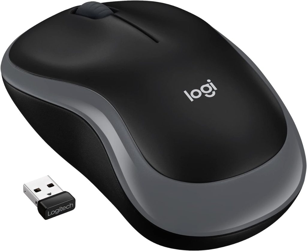 Logitech M185 Wireless Mouse, 2.4GHz with USB Mini Receiver, 12-Month Battery Life, 1000 DPI Optical Tracking, Ambidextrous, Compatible with PC, Mac, Laptop - Grey