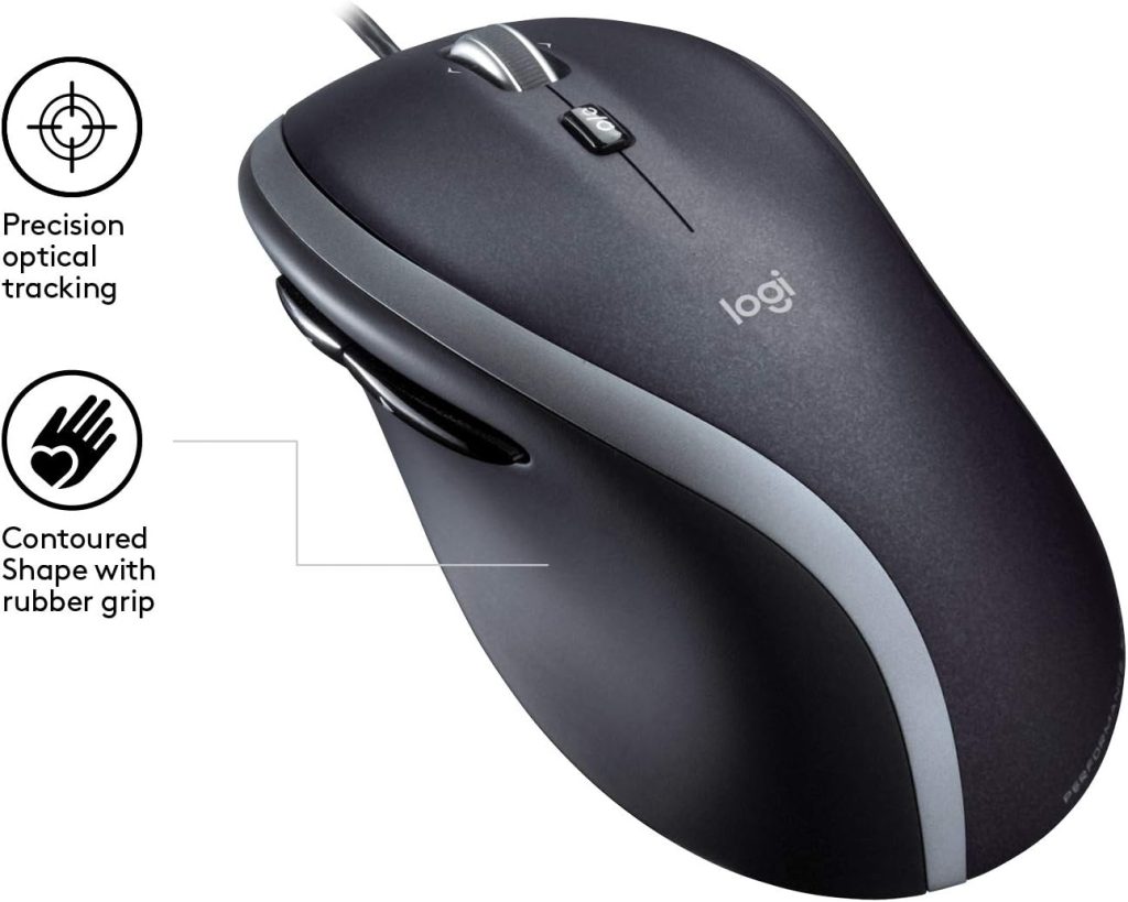 Logitech M500 Wired USB Mouse, High Precision 1000 DPI Laser Tracking, 7 Buttons, PC / Mac / Laptop - Black