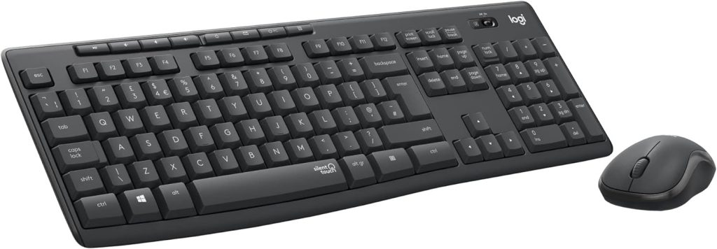 Logitech MK295 Silent Wireless Mouse  Keyboard Combo with SilentTouch Technology, Full Numpad, Advanced Optical Tracking, Lag-Free Wireless, 90% Less Noise, QWERTY UK English Layout - Black