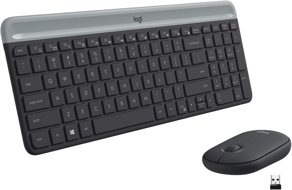 Logitech MK470 Slim Wireless Keyboard  Mouse Combo for Windows, 2.4GHz Unifying USB-Receiver, Low Profile, Whisper-Quiet, Long Battery Life, Optical Mouse, PC/Laptop, QWERTY UK Layout - Black