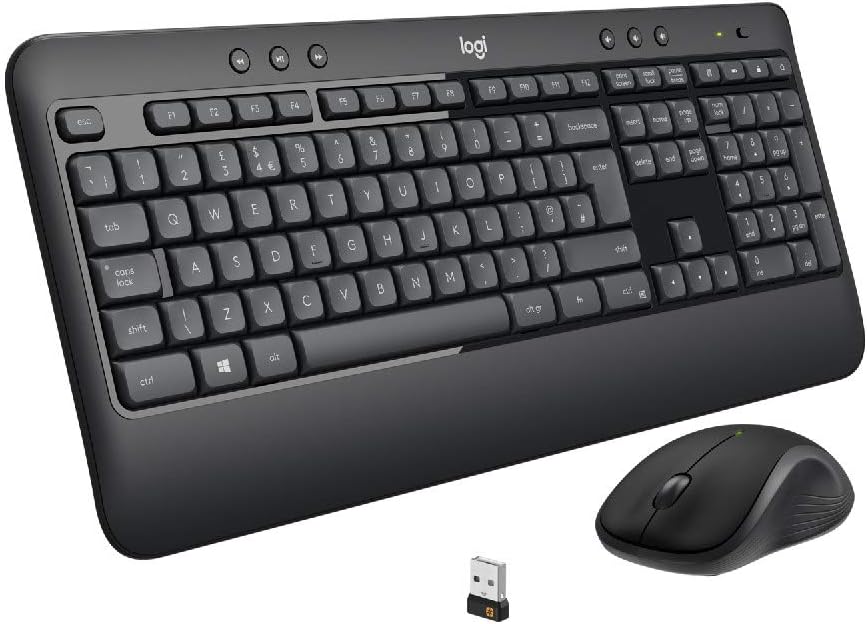 Logitech MK710 Wireless Keyboard and Advanced Mouse Combo for Windows, 2.4GHz Multimedia Keys, 3-Year Battery Life, PC/Mac, QWERTY UK English Layout - Black