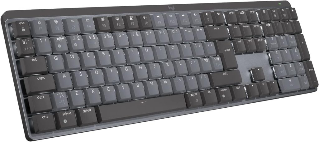 Logitech MX Mechanical Mini Wireless Illuminated Keyboard, Tactile Quiet Switches, Backlit, Bluetooth, USB-C, macOS, Windows, Linux, iOS, Android, Metal, QWERTY UK English Layout - Grey