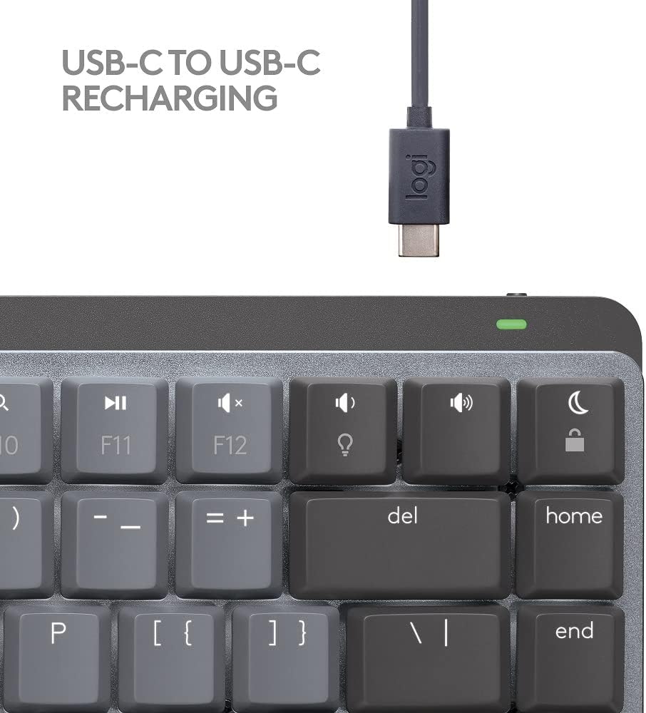 Logitech MX Mechanical Mini Wireless Illuminated Keyboard, Tactile Quiet Switches, Backlit, Bluetooth, USB-C, macOS, Windows, Linux, iOS, Android, Metal, QWERTY UK English Layout - Grey