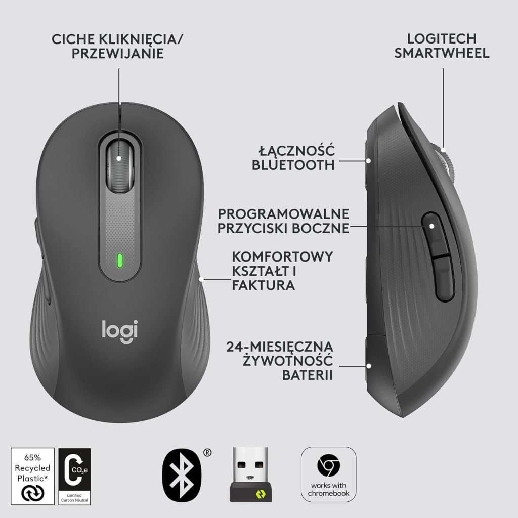 Logitech Signature M650 L Full Size Wireless Mouse - For Large Sized Hands, 2-Year Battery, Silent Clicks, Customisable Side Buttons, Bluetooth, for PC/Mac/Multi-Device/Chromebook - Pink