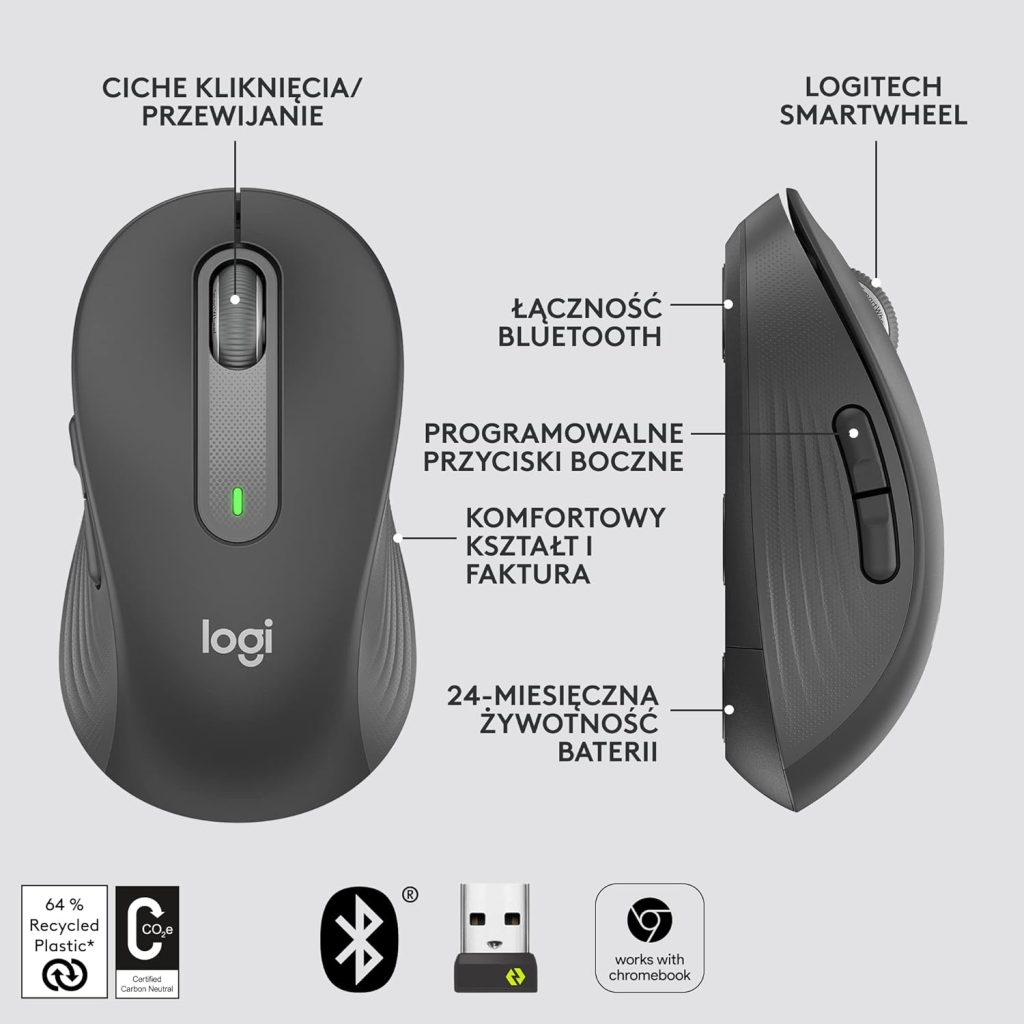 Logitech Signature M650 Wireless Mouse - For Small to Medium Sized Hands, 2-Year Battery, Silent Clicks, Customisable Side Buttons, Bluetooth, for PC/Mac/Multi-Device/Chromebook - Graphite