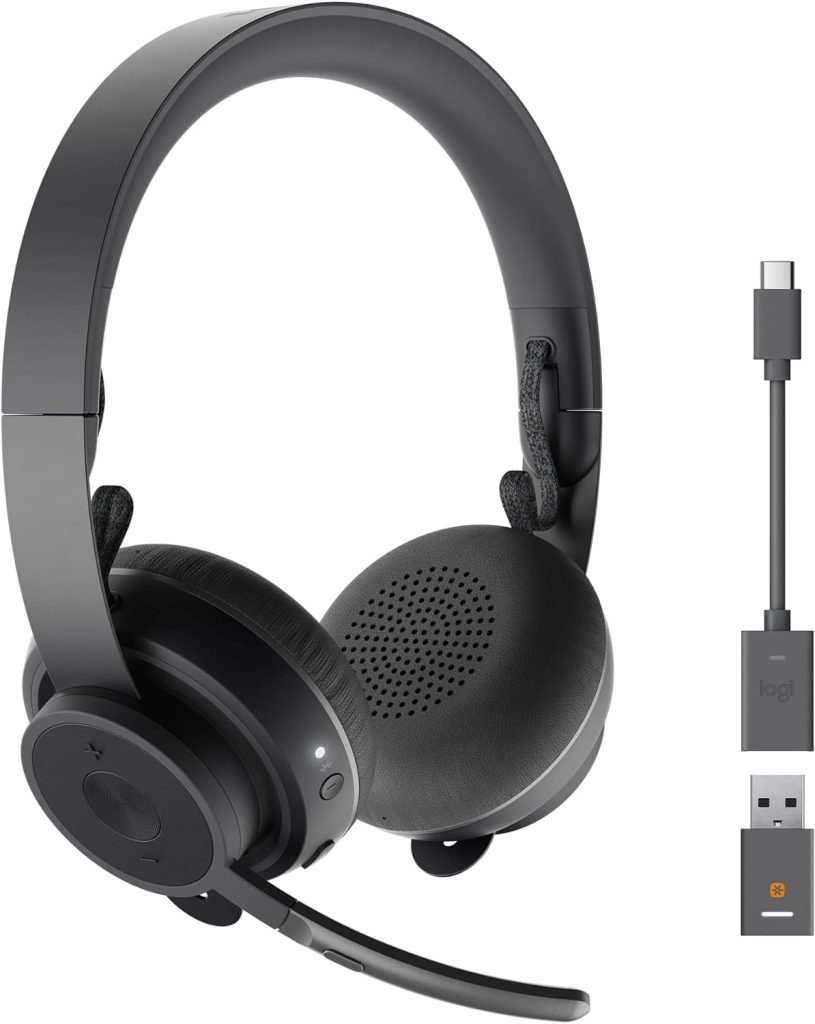 Logitech Zone 900 Over-Ear Wireless Bluetooth Headset with advanced noise-cancelling microphone, connect up to 6 wireless devices with one receiver, quick access to ANC and Bluetooth - Grey