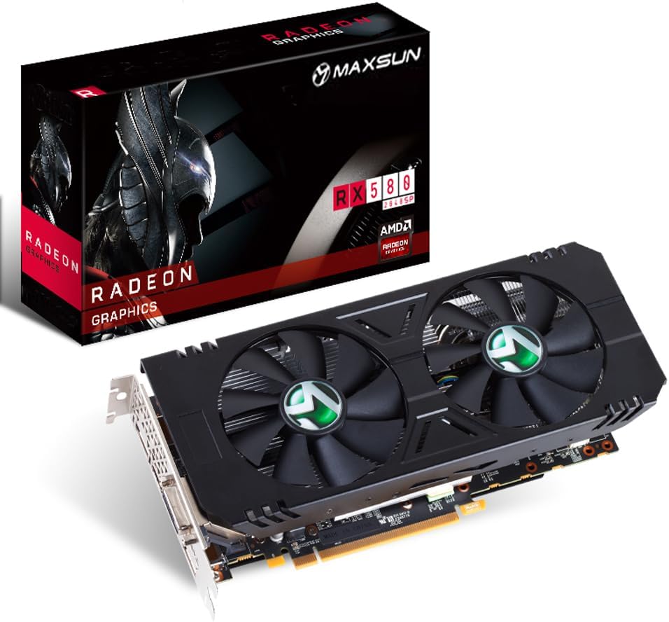 maxsun AMD Radeon RX 580 8GB 2048SP GDDR5 Computer Video Graphics Card GPU for PC Gaming 256-Bit DirectX 12 DVI, HDMI, DisplayPort Multi Monitors Extend (Black)