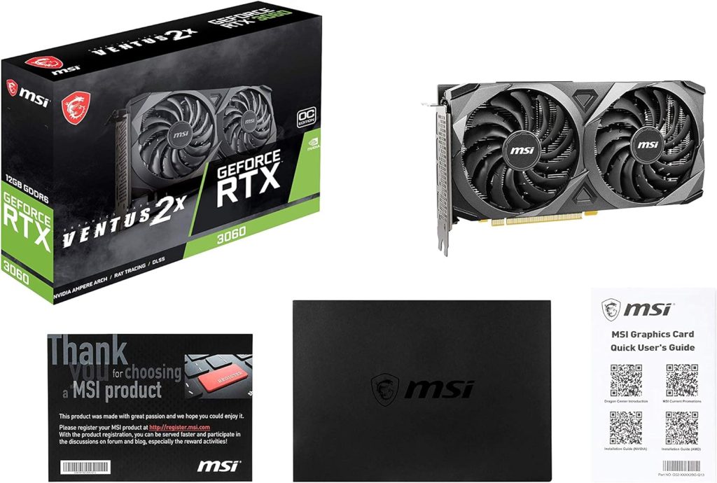 MSI GeForce RTX 3060 VENTUS 2X 12G OC Gaming Graphics Card - 12GB GDDR6, 1807 MHz, PCI Express Gen 4, 192-bit, 3x DP (v1.4), HDMI 2.1 (Supports 4K)