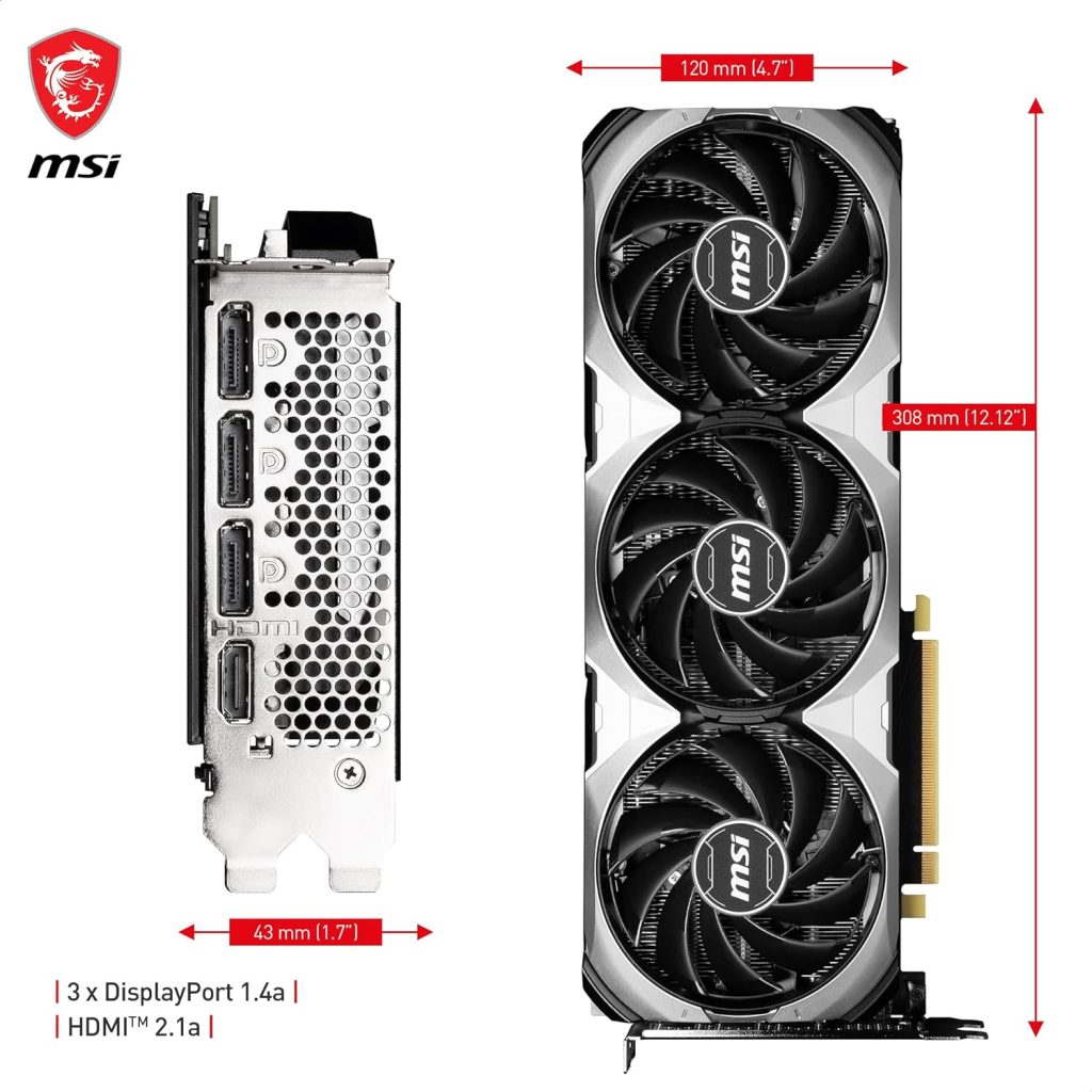 MSI GeForce RTX 4070 SUPER 12G VENTUS 3X OC Gaming Graphics Card - 12GB GDDR6X, PCI Express Gen 4, 192-bit, 3x DP v 1.4a, HDMI 2.1a (Supports 4K  8K HDR)