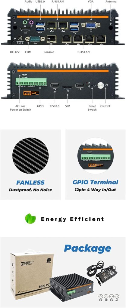 PICOPC Intel i3-8145U 6 LAN Fanless Security Gateway Appliance Firewall Router (8GB RAM, 120GB mSATA SSD) Supports OS Like Windows, Sophos, pfSense, Untangle, Ubuntu, OPNSense (No WiFi)