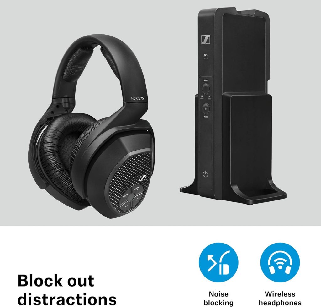 Sennheiser RS 175 digital wireless over-ear headphones - bass boost and surround sound for home and TV entertainment systems, black