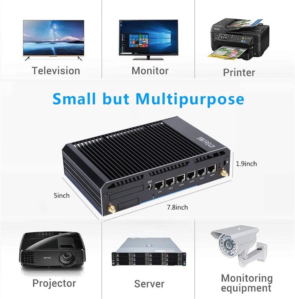 Sharevdi Micro Firewall Appliance 6 NIC, Fanless Mini PC Intel Core I3 6006U for Networks/Soft Routing, 8GB DDR4 128GB SSD Mini Desktop Computer, Support AES NI, USB3.0/HDMI/COM RS232