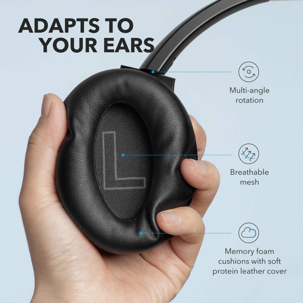 soundcore Anker Q20 Hybrid Active Noise Cancelling Headphones, Wireless Over Ear Bluetooth Headphones, 40H Playtime, Hi-Res Audio, Deep Bass, Memory Foam Ear Cups, for Travel, Home, Office