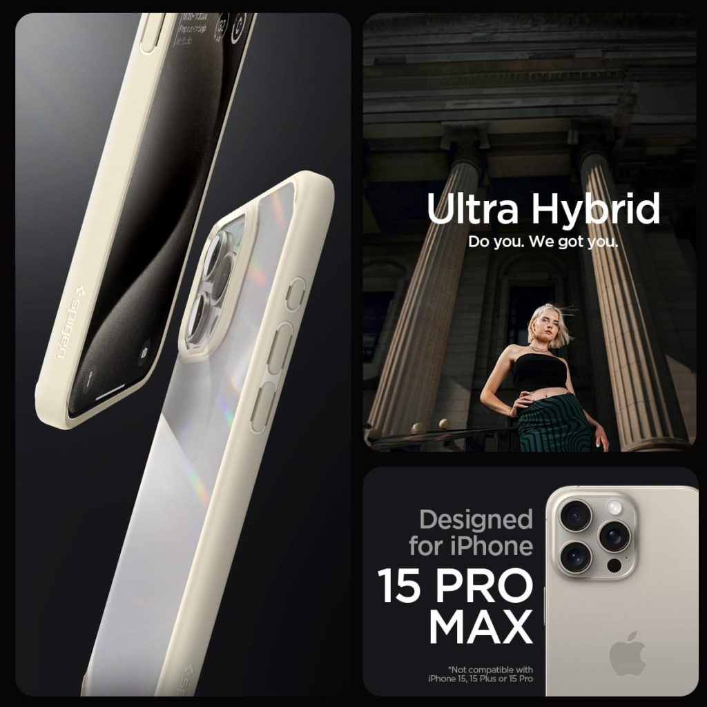 Spigen Ultra Hybrid for iPhone 15 Pro Max Case, [Military Grade Shockproof] [Long Lasting Clarity] Phone Cover - Crystal Clear