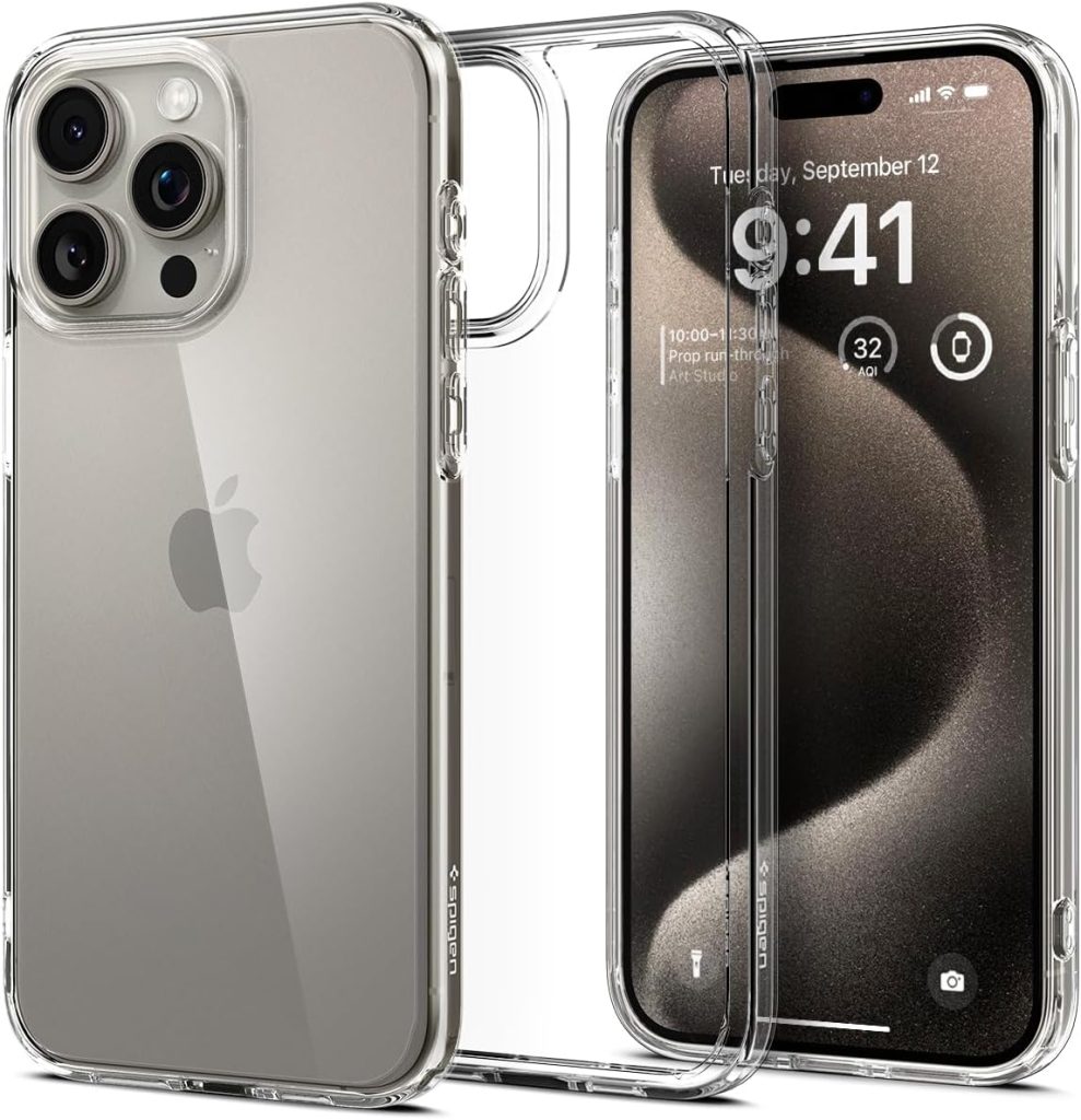 Spigen Ultra Hybrid for iPhone 15 Pro Max Case, [Military Grade Shockproof] [Long Lasting Clarity] Phone Cover - Crystal Clear