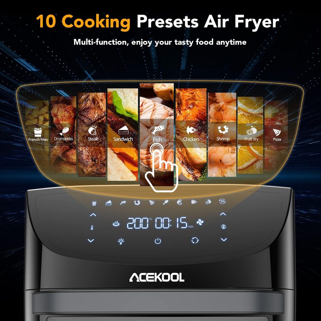 Air Fryer Oven Digital Acekool FT1 18L Large Oil Free Touch Screen 1800W Mini Oven With Rotisserie Dishwasher Safe Rapid Air Circulation Bpa Free Accessories (18L)