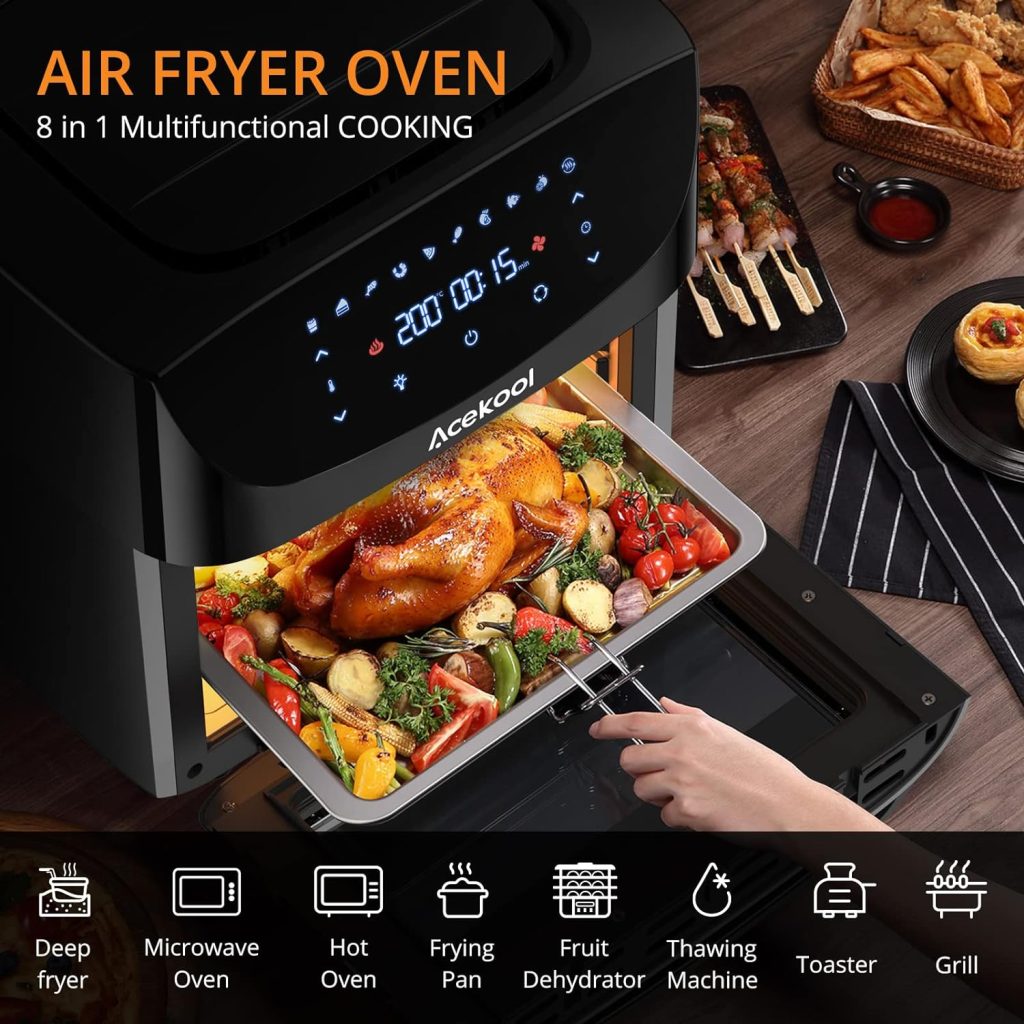 Air Fryer Oven Digital Acekool FT1 18L Large Oil Free Touch Screen 1800W Mini Oven With Rotisserie Dishwasher Safe Rapid Air Circulation Bpa Free Accessories (18L)