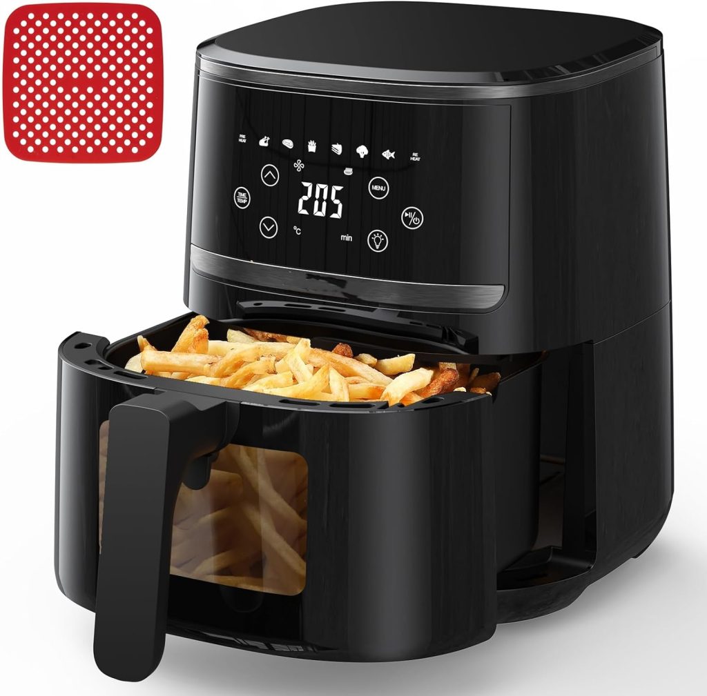 Aptliton Air Fryer, Oil-Free Touch Screen 4.5L Air Fryer with Low Noise, Silicone Liner and Rapid Air Circulation - Dishwasher Safe Parts, Timer  Temperature Control