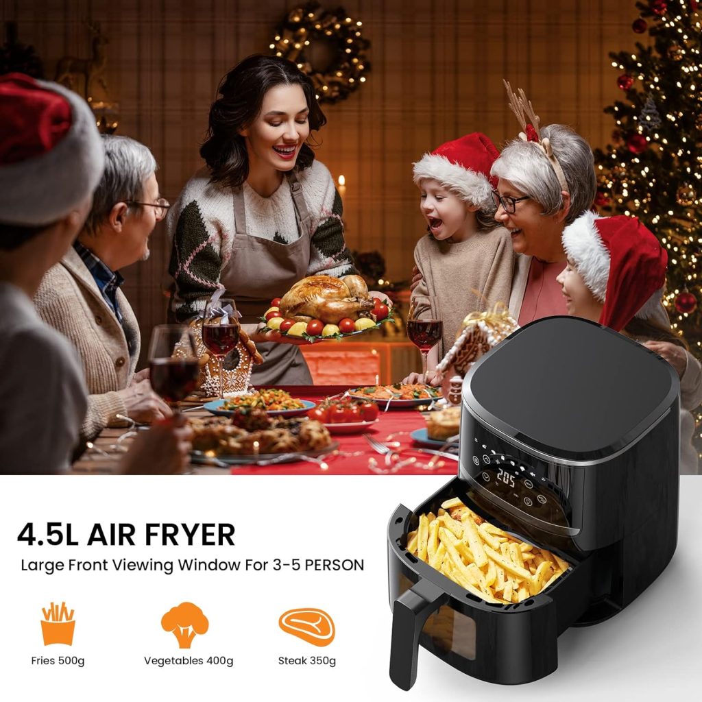 Aptliton Air Fryer, Oil-Free Touch Screen 4.5L Air Fryer with Low Noise, Silicone Liner and Rapid Air Circulation - Dishwasher Safe Parts, Timer  Temperature Control