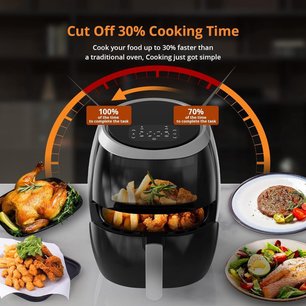 Aptliton Air Fryer With Recipe Book, Large 8L Oil Free Air Fryer With Touch Screen, 1800W Mini Oven for Home Use, Rapid Air Circulation, Timer  Temperature Control, Low Noise Dishwasher Safe