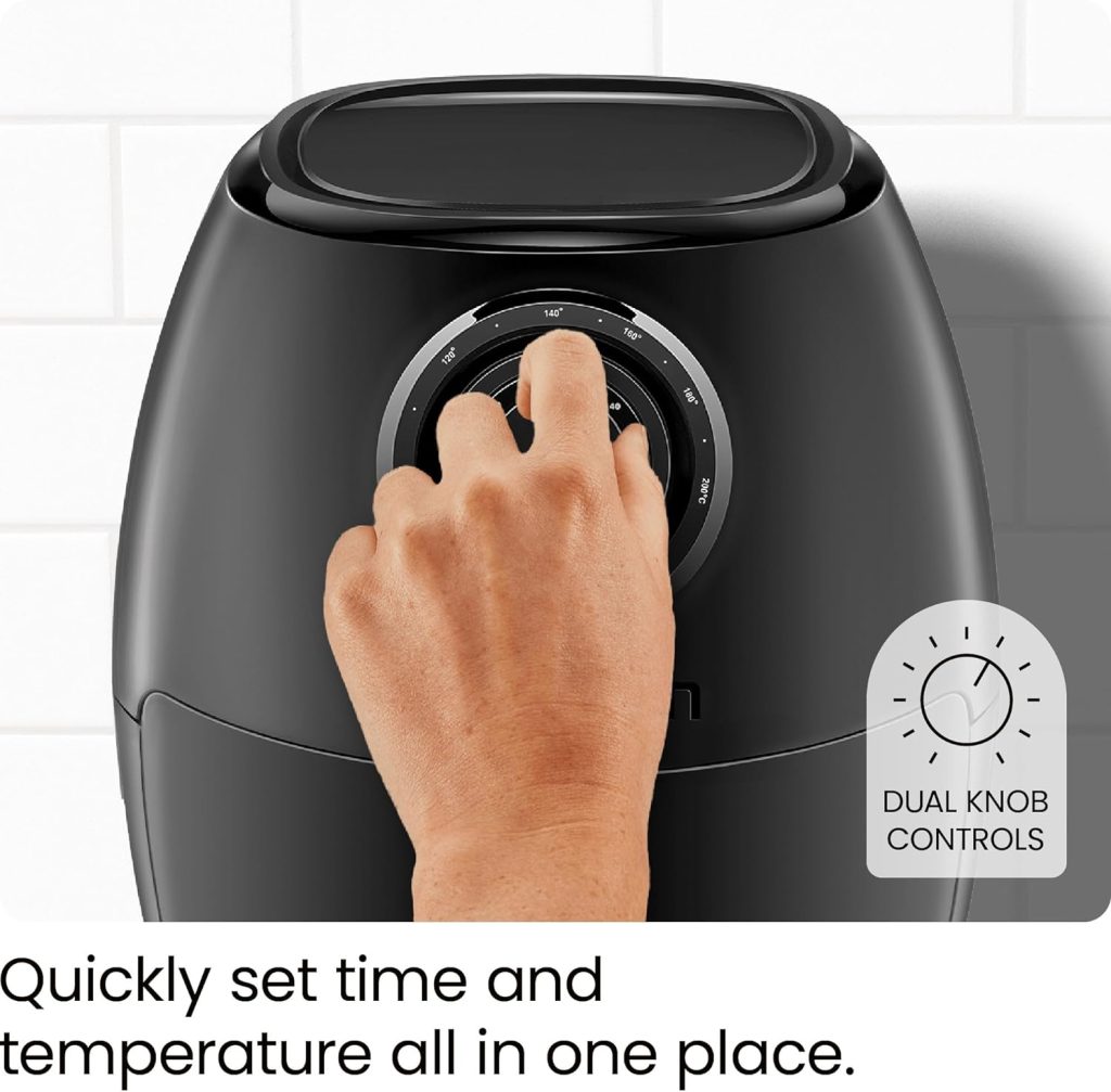Chefman TurboFry 3.5 Litre Air Fryer Oven w/ Dishwasher-safe Basket and Dual-control Temperature, 1300W Power, 60-minute Timer  15-cup Capacity, Uses No Oil, BPA-free, Matte Black