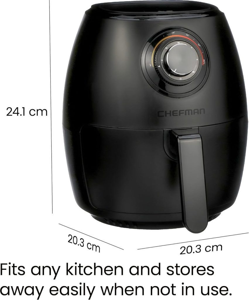 Chefman TurboFry 3.5 Litre Air Fryer Oven w/ Dishwasher-safe Basket and Dual-control Temperature, 1300W Power, 60-minute Timer  15-cup Capacity, Uses No Oil, BPA-free, Matte Black