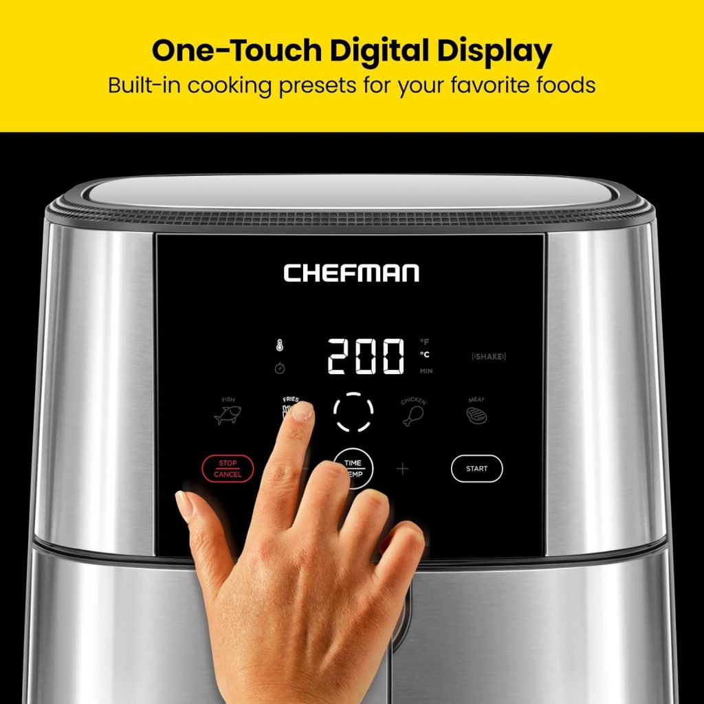 Chefman TurboFry® Touch Air Fryer, XL 7.5 Litre Family Size, 1800W Power, 4 Presets, Uses No Oil, Nonstick Dishwasher-Safe Parts, Automatic Shutoff, Stainless Steel