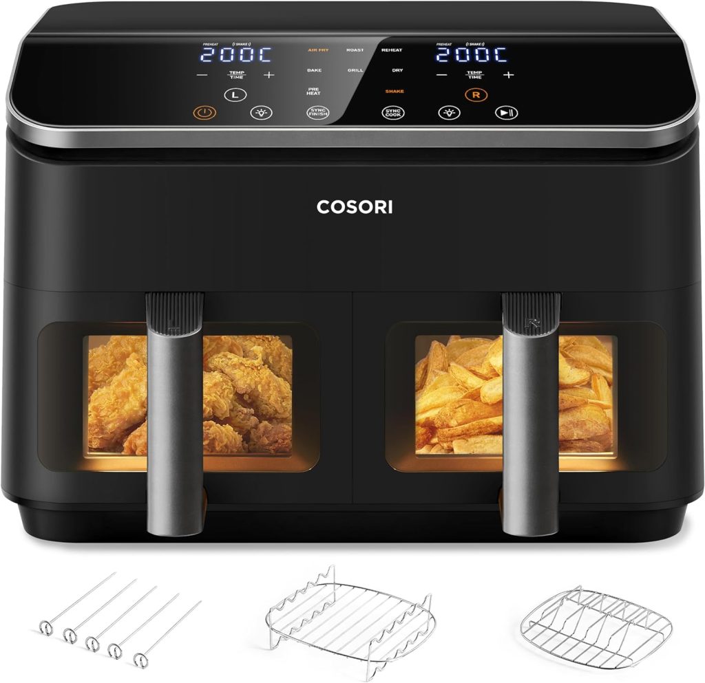 COSORI Air Fryer 5.5L Capacity,Oil Free, Energy and Time Saver with 11 Presets with 100 Recipes Cookbook, Non-Stick, Dishwasher Safe Basket,1700-Watt, CP158-AF [Energy Class A+++]