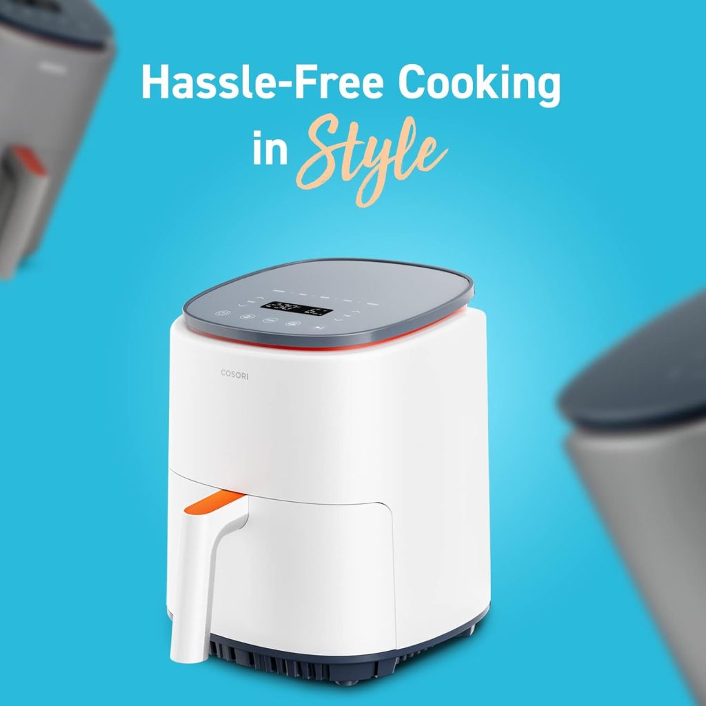 COSORI Air Fryer Lite 3.8L, 75-230℃, Amazon Exclusive, 7 Cooking Functions, Smart Control, 1500W, 1-3 Portions, Free with 110+ Online Recipes Cookbook, Dishwasher Safe, Grey