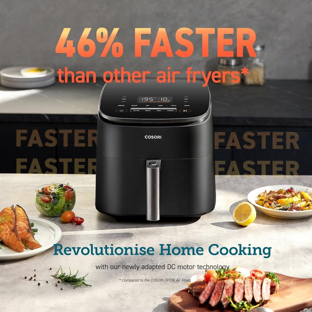 COSORI Air Fryer TurboBlaze™,Powerful DC Motor Technology for Fast Cooking,6L Large Capacity,Quick and Oil-Free,9 Preset Programs with 5 Fan Speeds,Non-stick,Dishwasher Safe,30 Recipes,1725W,230 ℃