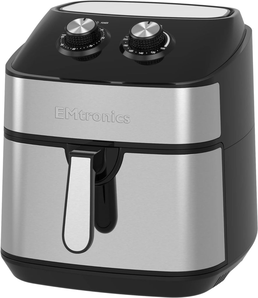 EMtronics XL Extra Large EMAFSD9S Digital Family Size Air Fryer 9 Litre with 8 Preset Menus for Oil Free  Low Fat Healthy Cooking, 99-Minute Timer - Stainless Steel
