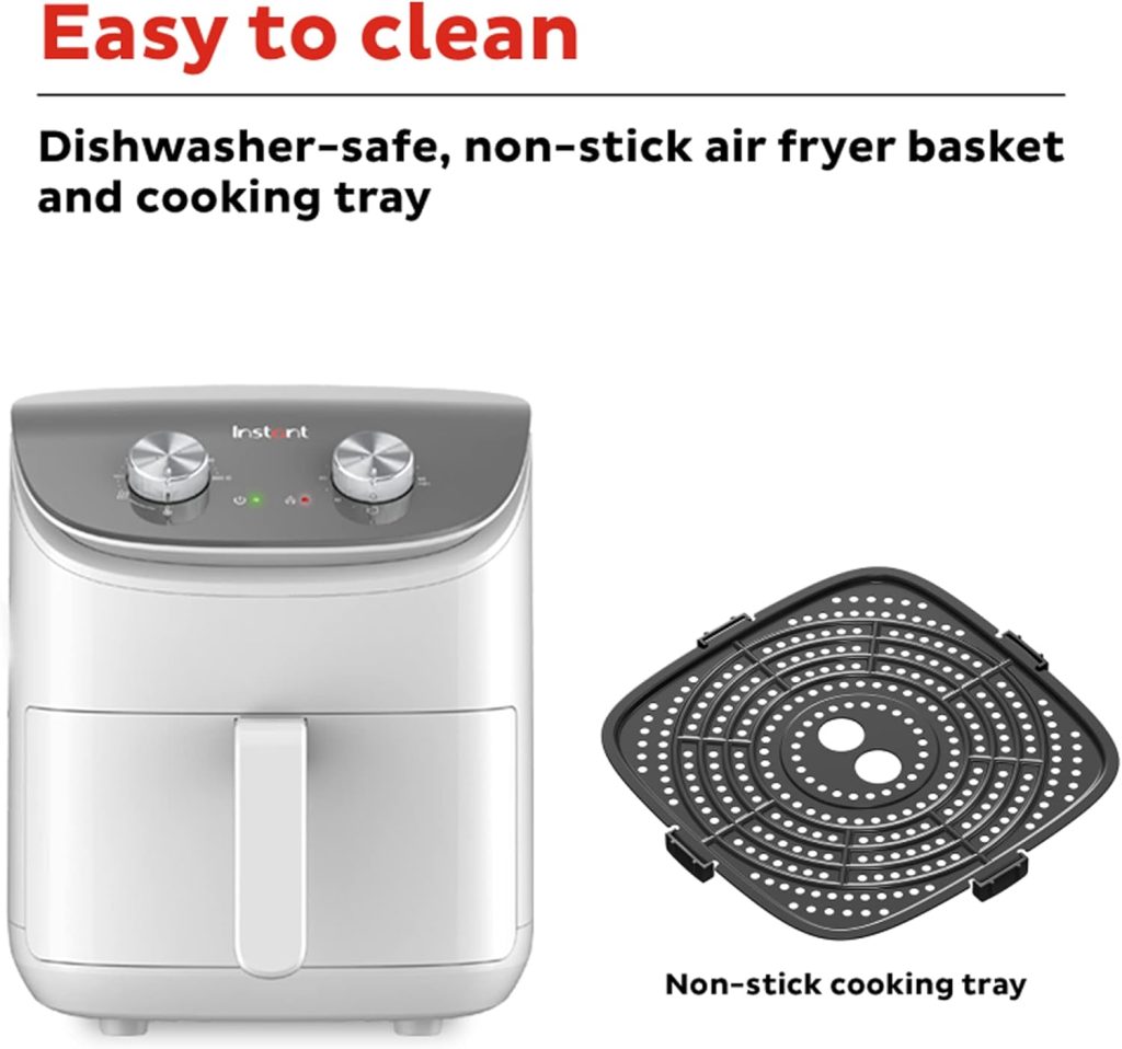 Instant Compact Small Air Fryer with Single Drawer, Healthy Oil Free Meals, Adjustable Temperature, Countdown Timer, Non-Stick Dishwasher Safe Basket, White - 3.8L - 1500W