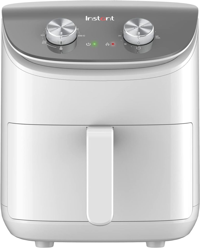 Instant Compact Small Air Fryer with Single Drawer, Healthy Oil Free Meals, Adjustable Temperature, Countdown Timer, Non-Stick Dishwasher Safe Basket, White - 3.8L - 1500W