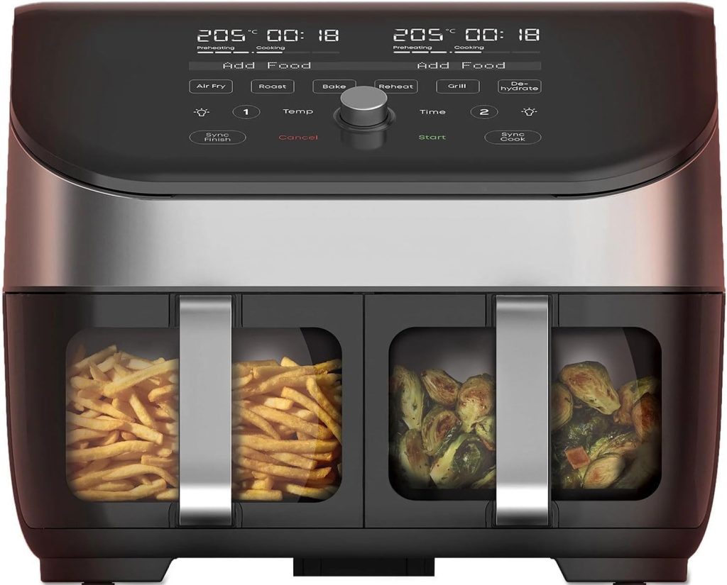 Instant Vortex OdourErase Digital Air Fryer with Single ClearCook Drawer and 6 Smart Programmes - Air Fry, Bake, Roast, Grill, Dehydrate, Reheat, Large Capacity, Stainless Steel - 5.7L, Black - 1700W