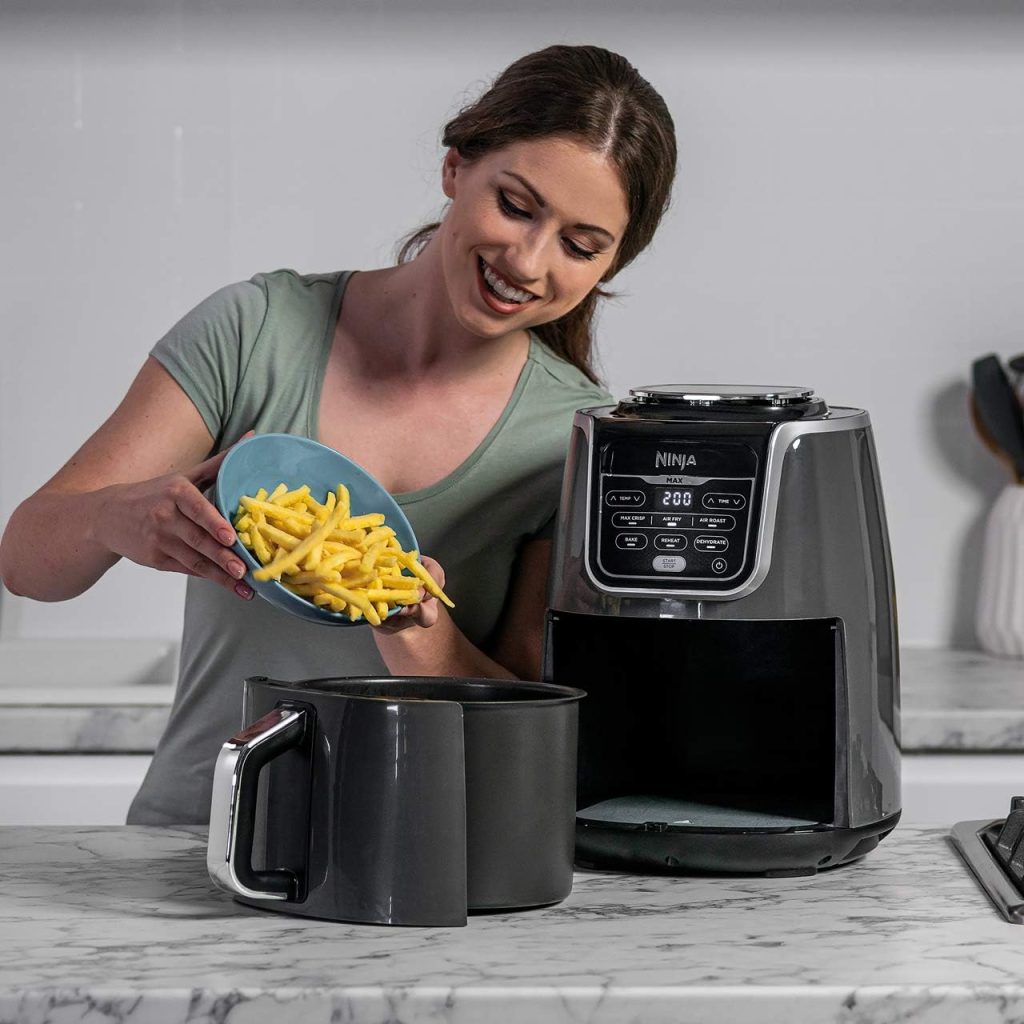 Ninja Air Fryer MAX, 5.2L, 6-in-1, Uses No Oil, Air Fry, Max Crisp, Roast, Bake, Reheat, Dehydrate, Family Size, Digital, Cook From Frozen, Non-Stick, Dishwasher Safe Basket, Grey  Black, AF160UK
