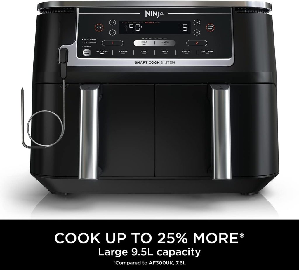 Ninja Foodi MAX Dual Zone Air Fryer [AF451UK] Smart Cook System, 9.5L, 2 Drawers, 6 Functions, Black