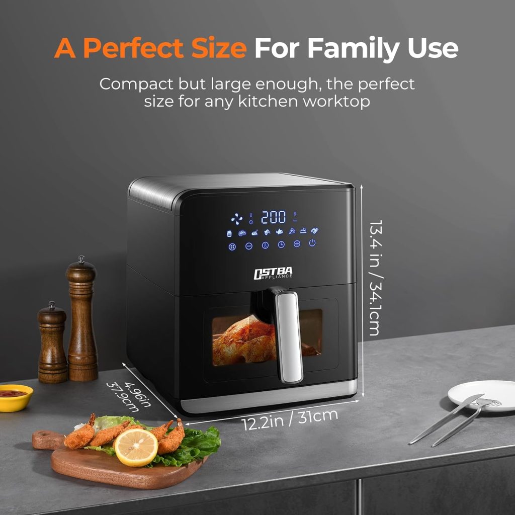 OSTBA Air Fryer, 7.5L Oil Free Air Fryers Home Use 1700W with Clear Window and Rapid Air Technology,8 Presets, LED Touch Screen, Timer  Temperature Control
