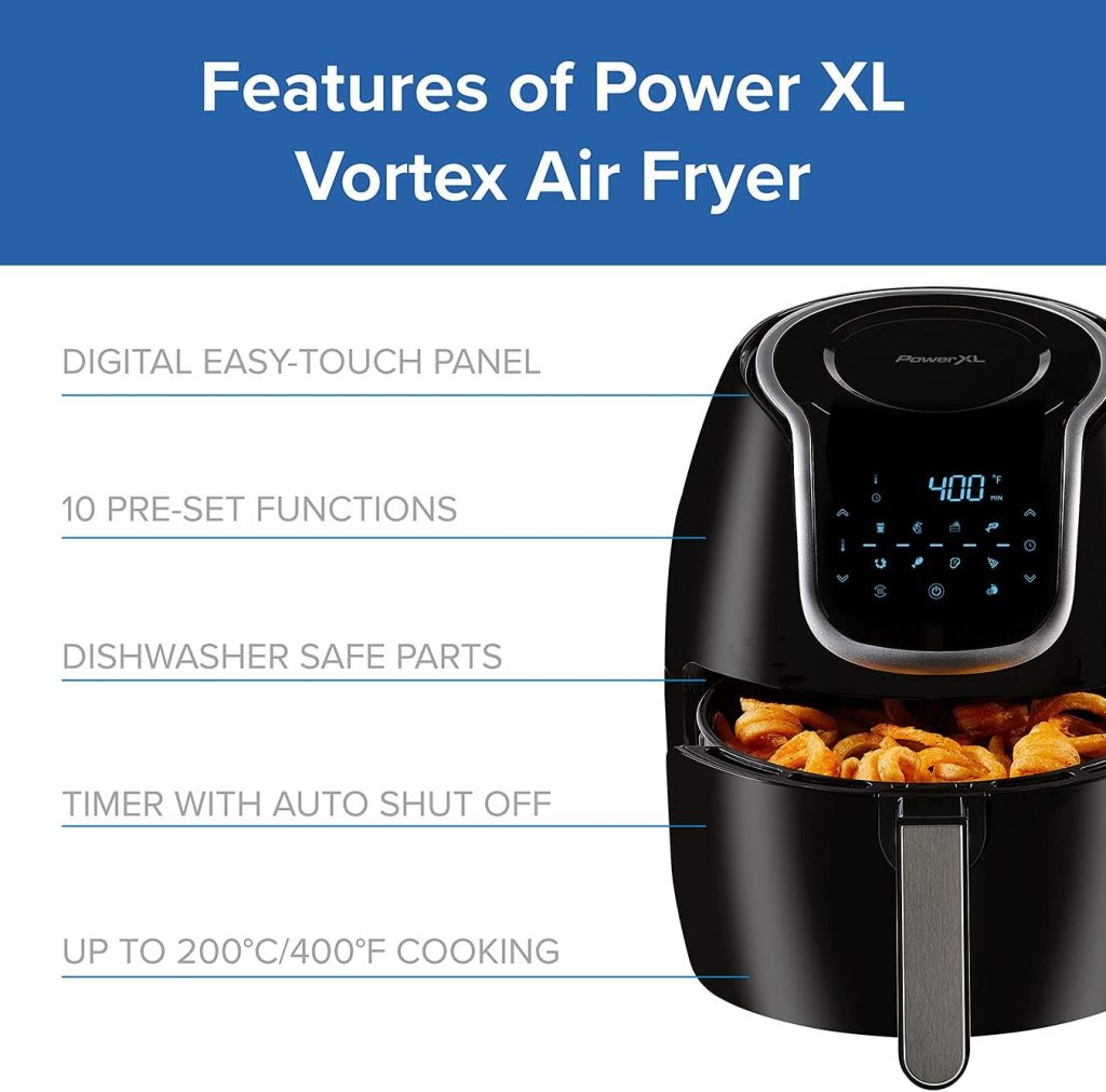 Power XL Vortex Air Fryer 2.8L - 4-in-1 Digital Air Fryer - 360 Degree Cyclonic Air Technology - 8 Pre-Set Functions - Makes Cooking with Less Oil  Fat Easier and Quicker