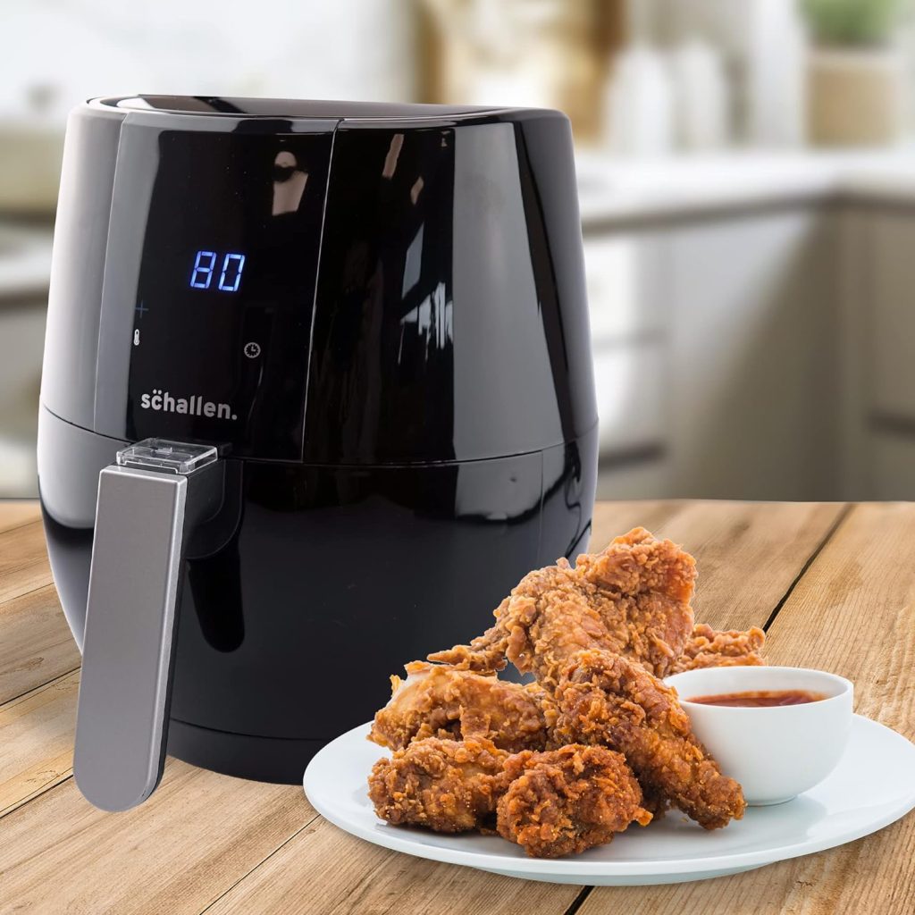 Schallen Modern Black Gloss Healthy Eating Low Fat Large 3.5L 1300-1500W Digital Display Air Fryer with 9 Cooking Settings and 30 Minute Timer (3.5L Air Fryer)