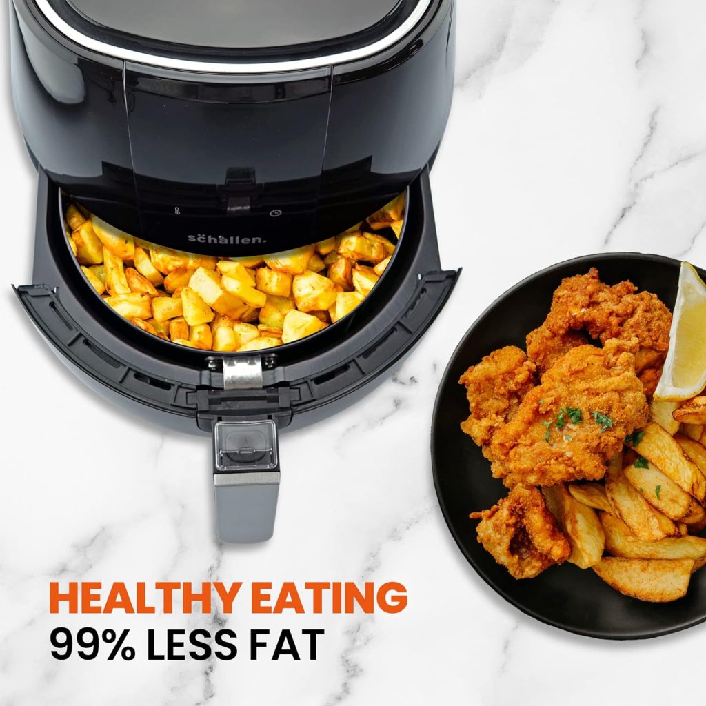 Schallen Modern Black Gloss Healthy Eating Low Fat Large 3.5L 1300-1500W Digital Display Air Fryer with 9 Cooking Settings and 30 Minute Timer (3.5L Air Fryer)